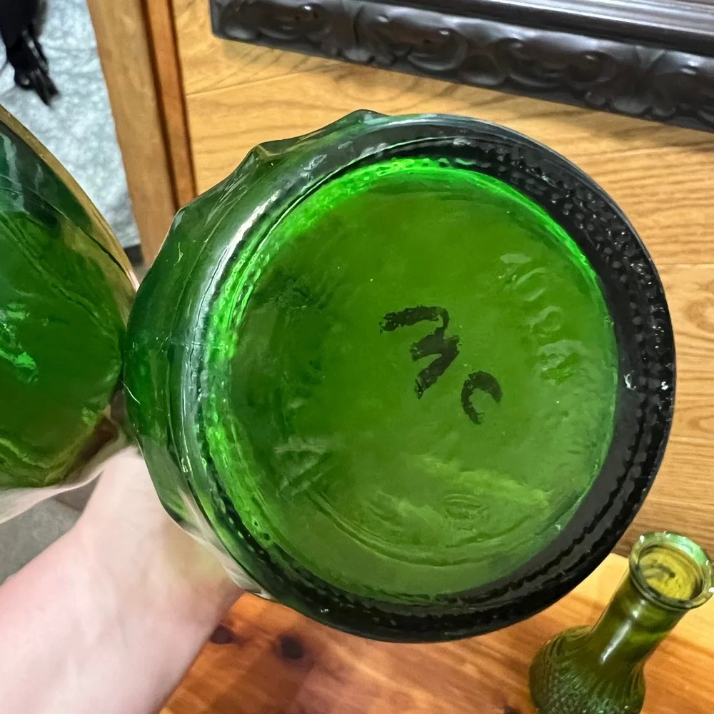 Vintage Green Glass Bud Vase Lot 4 Swirl Optic Bottle Vases CottageCore‎ Decor